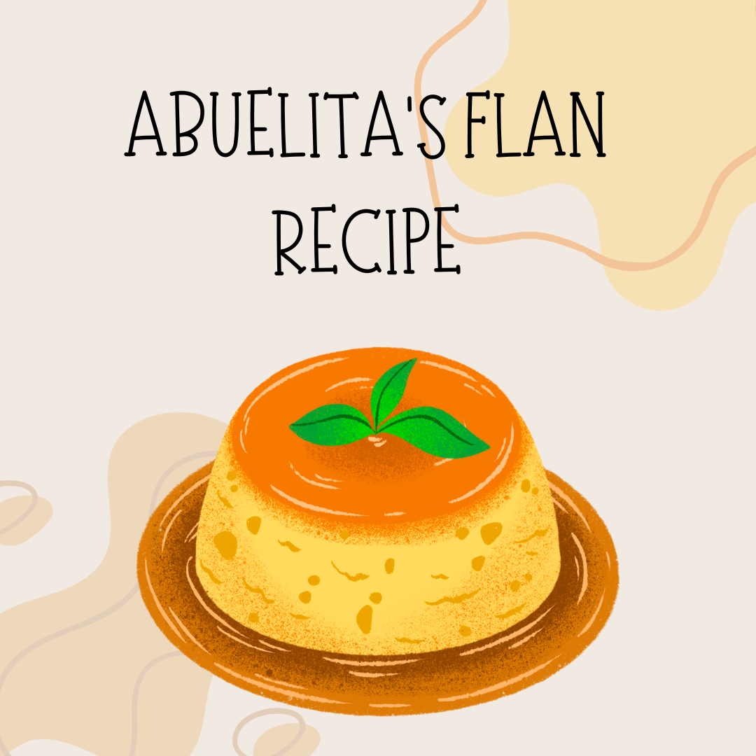 Flan recipe graphic created by Savannah Hayes using Canva.