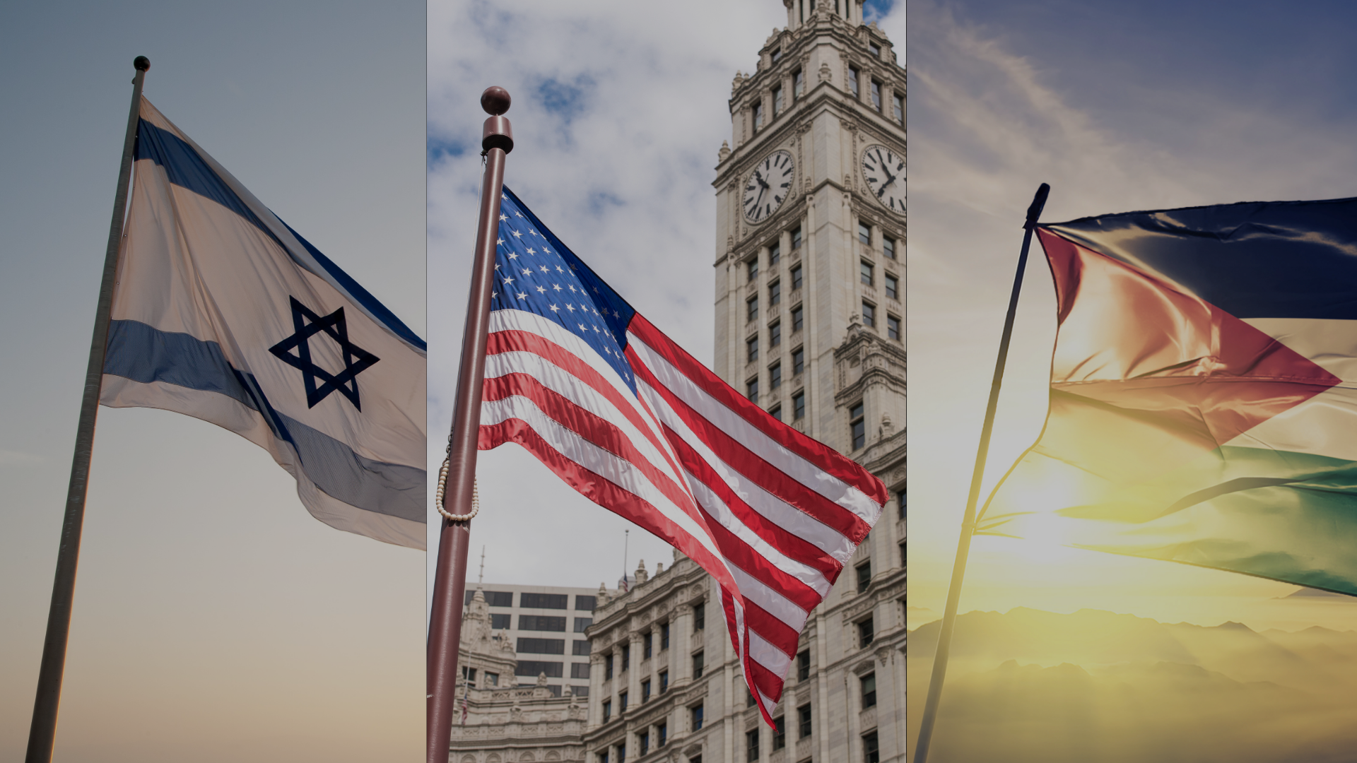 Graphic depicting Israeli, Palestinian, and U.S flags designed on Canva