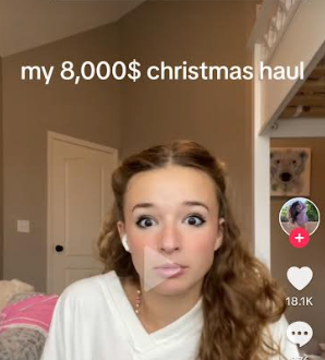 Screenshot from a TikTok video where creator shows everything she received for Christmas