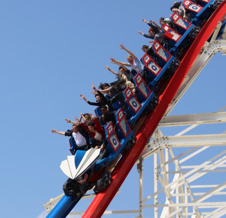 McIntosh student ride on a brand new rollercoaster during the grand opening of the ride. 