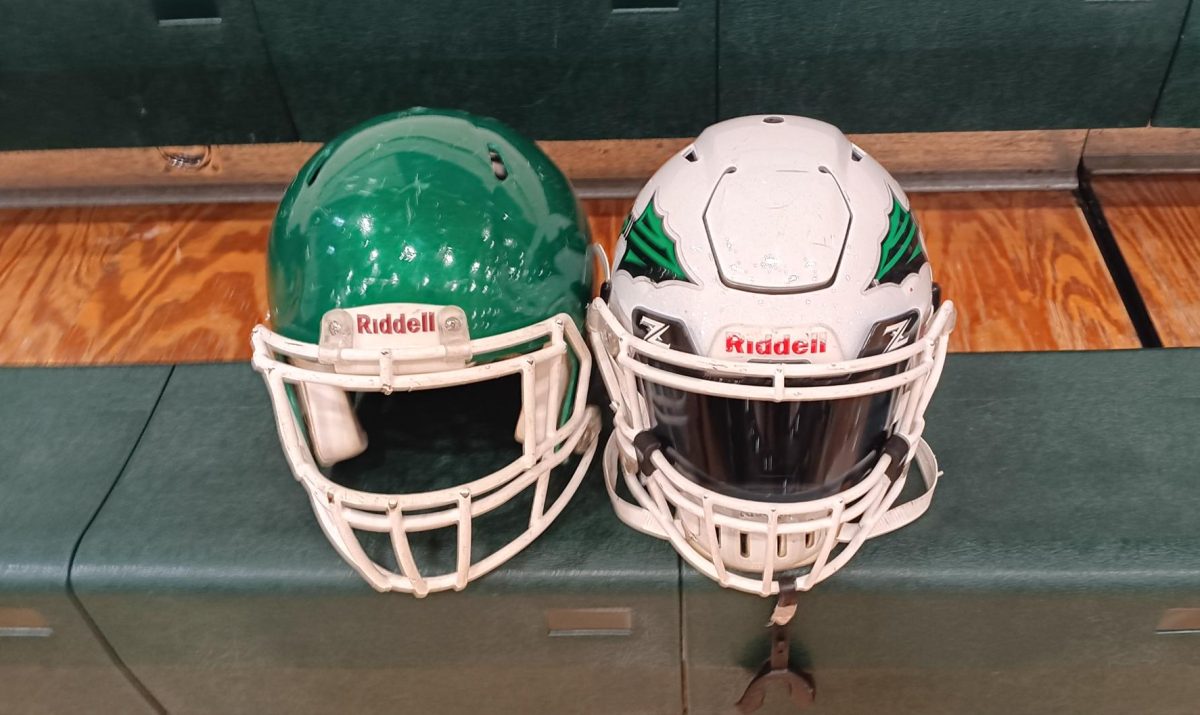 Comparison between McIntosh's old helmet (left) and the new helmet.