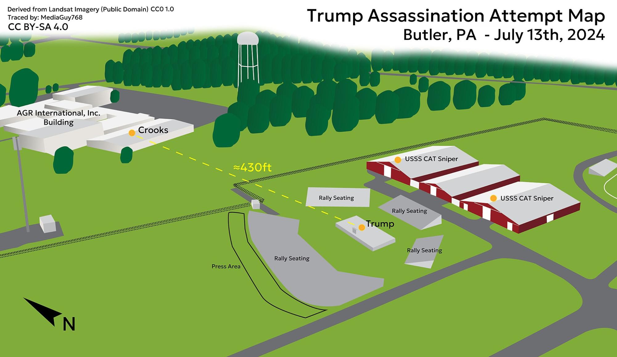 A map of the area around the Trump rally where the July 13 assassination attempt occurred, courtesy of Openverse. "3D Trump Rally Map" by MediaGuy768 is licensed under CC BY-SA 4.0.