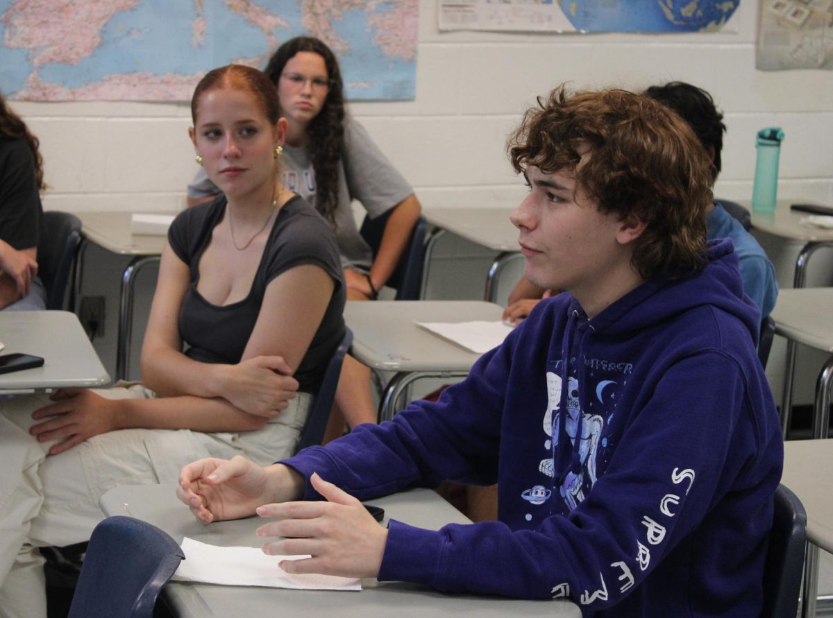 Senior Gavin Smalley elaborating on his prospective at the We the People meeting on Aug. 29.