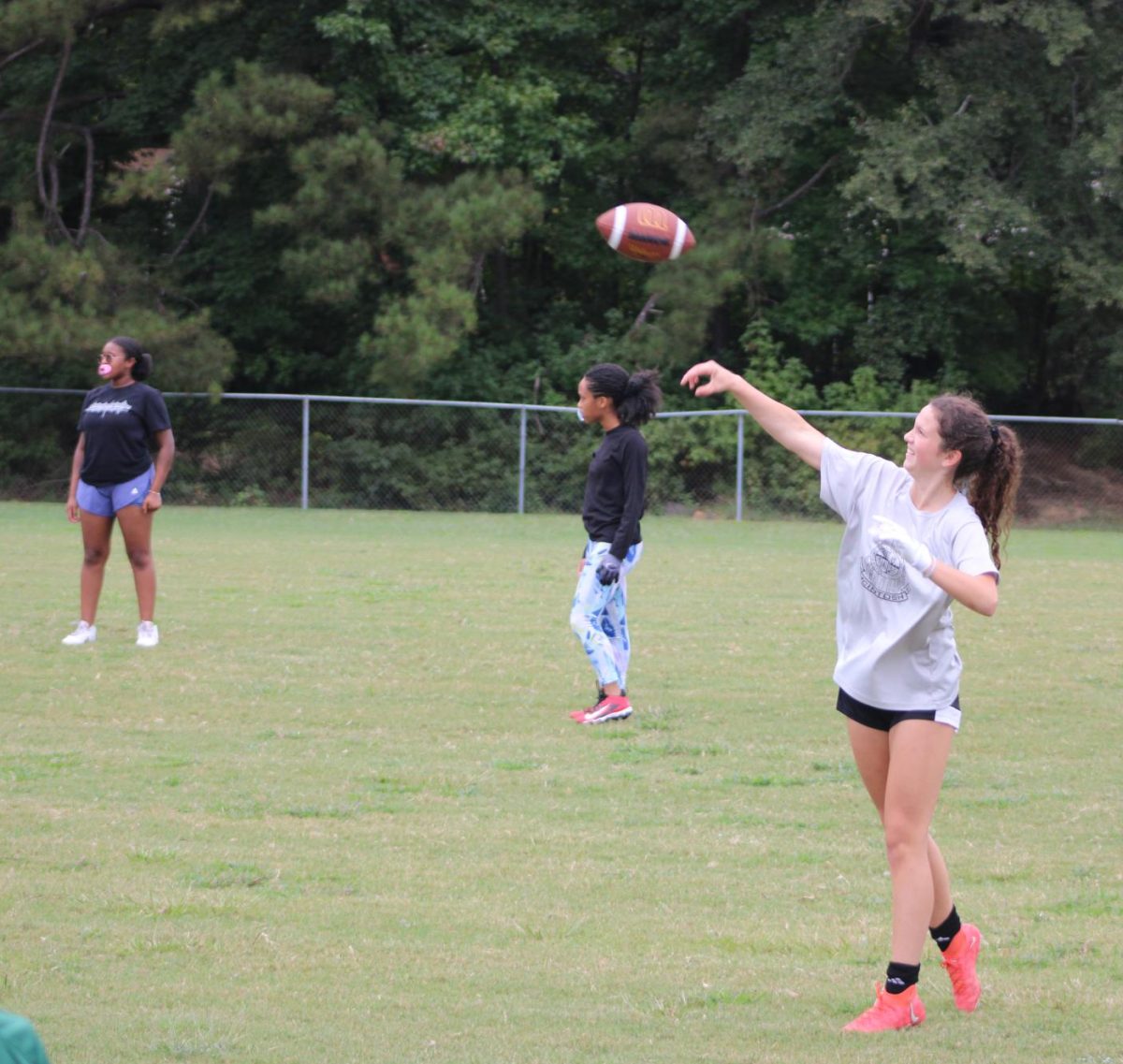 Taegan Reiter at a September flag football practice at Booth Middle School. (Savannah Wright)