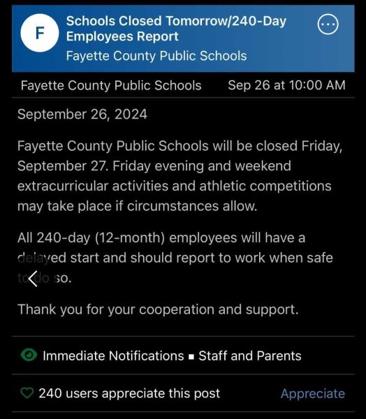 Fayette Co. Schools closing ahead of Hurricane Helene