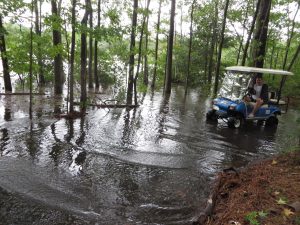 Lake Peachtree flooded part of golf cart path on Friday, Sept. 27 afternoon after Hurricane Helene