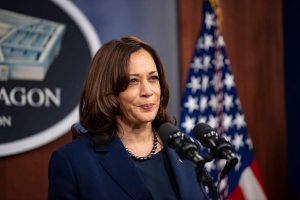 Vice President Kamala Harris delivers remarks to Department of Defense personnel, with President Joe Biden and Secretary of Defense Lloyd J. Austin III, the Pentagon, Washington, D.C., taken on Feb. 10, 2021. (DoD photo by Lisa Ferdinando)