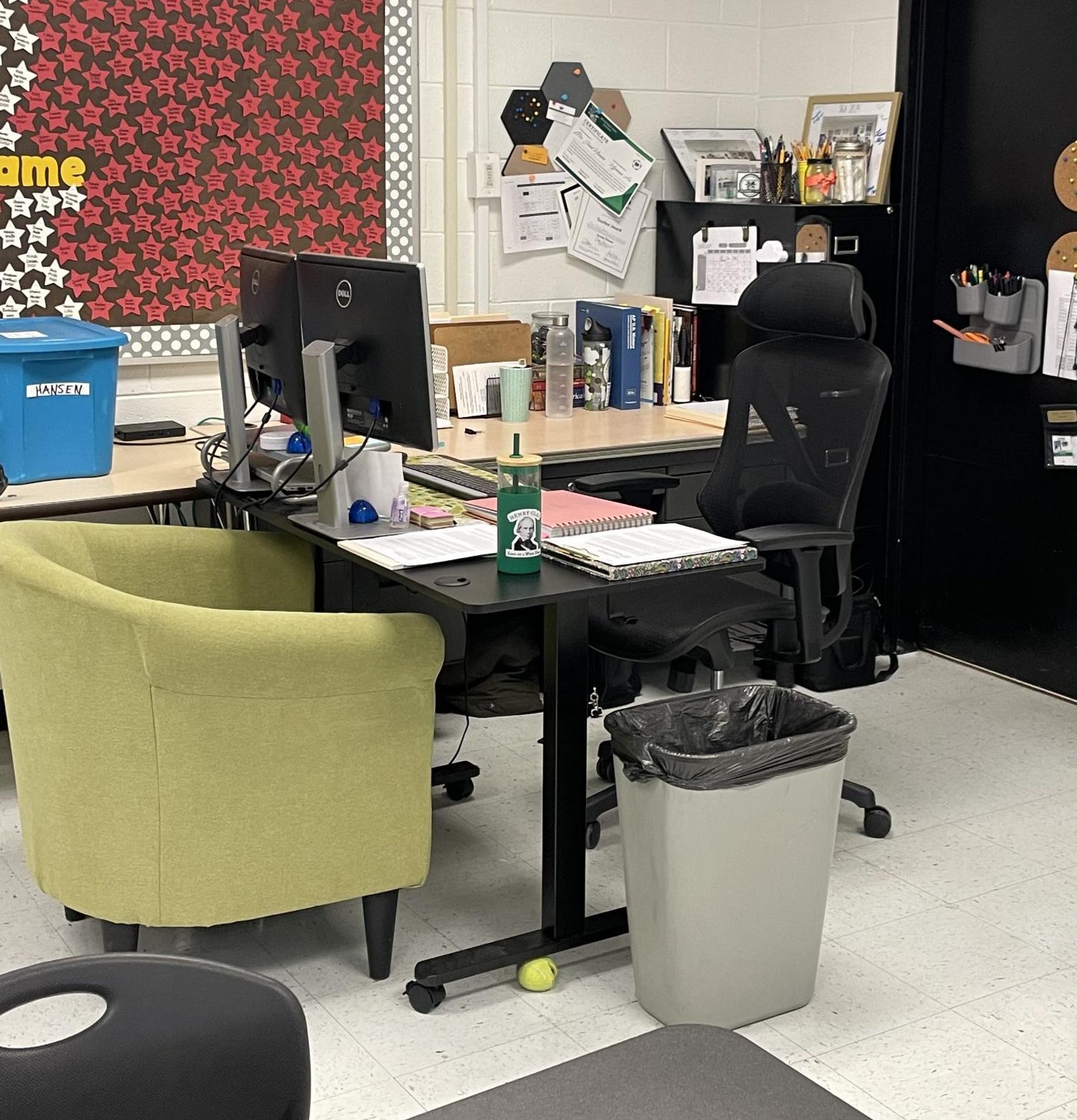 A.P. U.S. teacher Janet Hansen's empty desk as she prepares for month long Admin Intern Program.