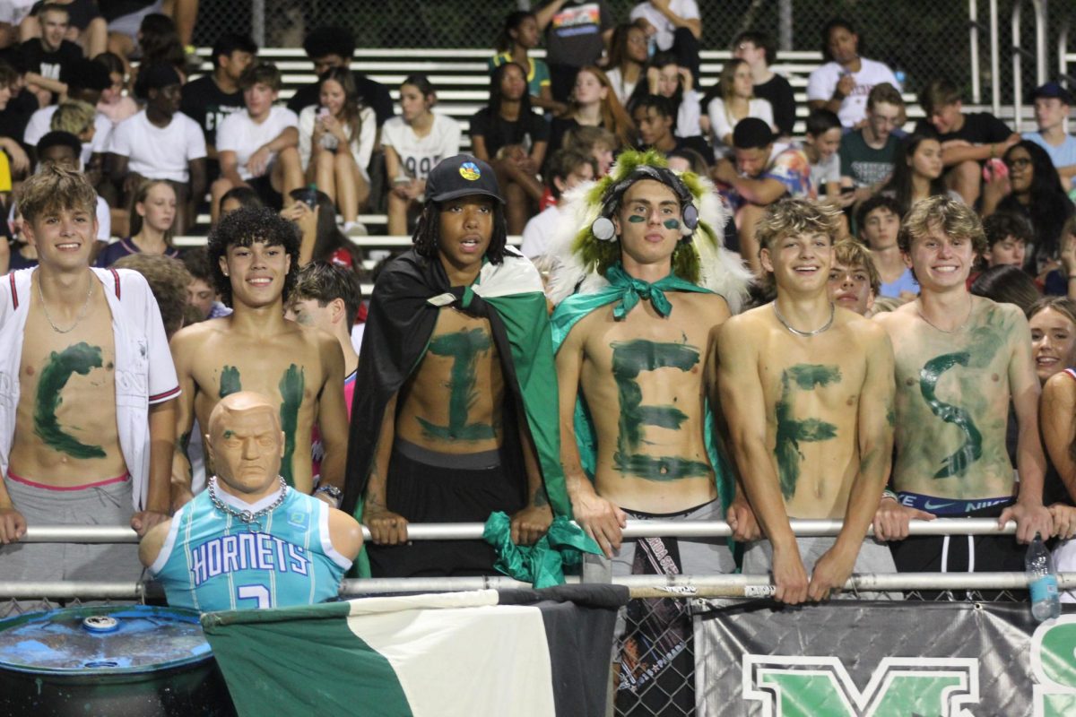 Front row of the student section painted to spell chiefs at the scrimmage against Whitewater on Aug. 9.