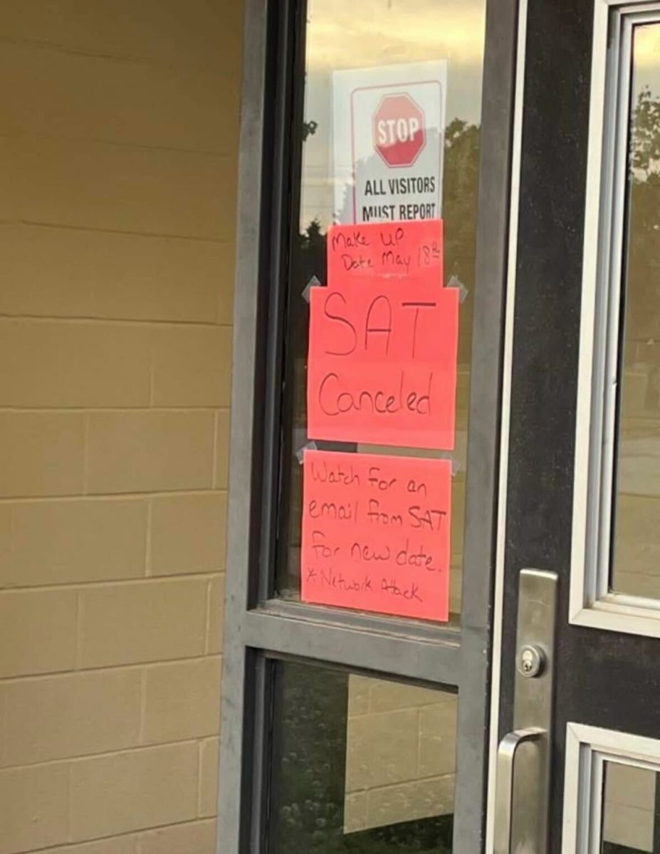 A sign out front of East Coweta high school on the morning of May 8. 