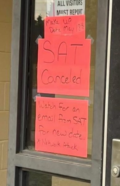 A sign out front of East Coweta high school on the morning of May 8. 