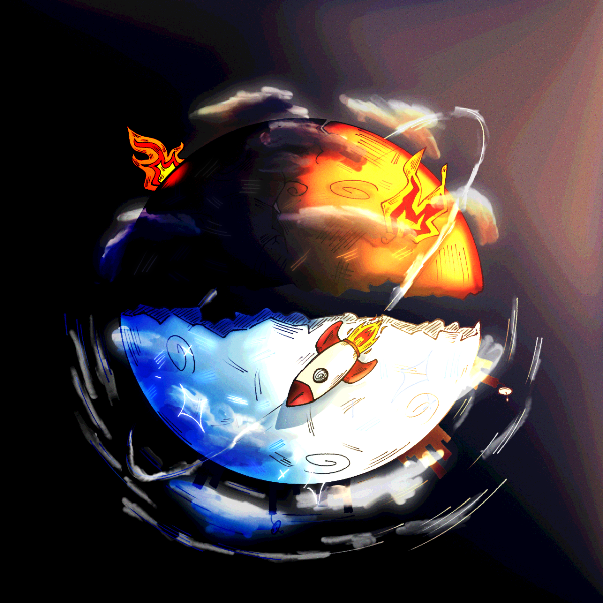 An illustration made by Ryan Lloyd to demonstrate us leaving the world to rot and move to a new planet