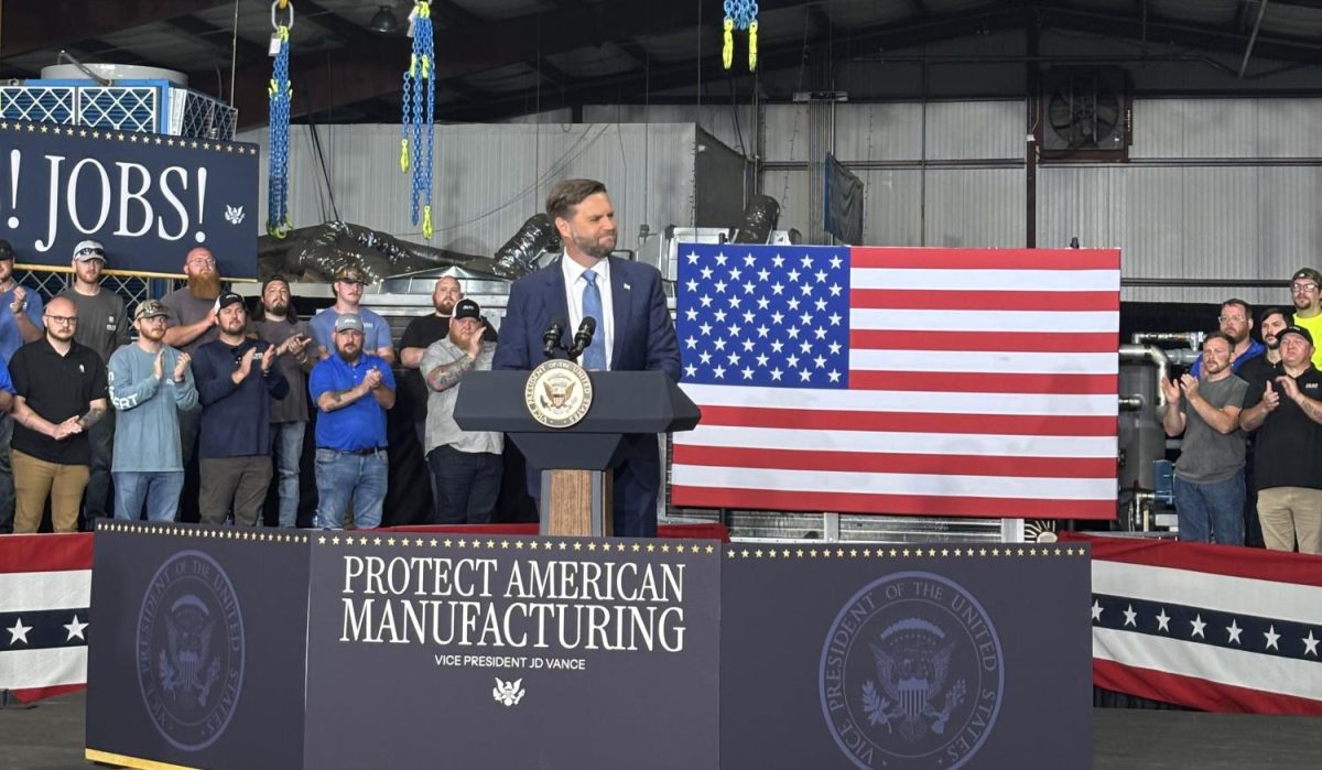 Vice President JD Vance speaks at Alta Refrigeration in Peachtree City on Aug. 23. Photo submitted by Rebekah Bushmire.