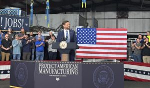 Vice President JD Vance speaks at Alta Refrigeration in Peachtree City on Aug. 23. Photo submitted by Rebekah Bushmire.