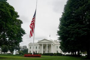 A U.S. flag files at half mast in front of the White House, after right-wing activist Charlie Kirk, an ally of U.S. President Donald Trump, was fatally shot at an event at Utah Valley University in Orem, Utah, in Washington, D.C., U.S. September 10, 2025.  REUTERS/Nathan Howard