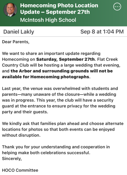 A screenshot of Daniel Lakly's message posted on Parent Square.