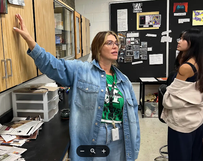 Heidi Brown instructs her students in her classroom during fifth period.
