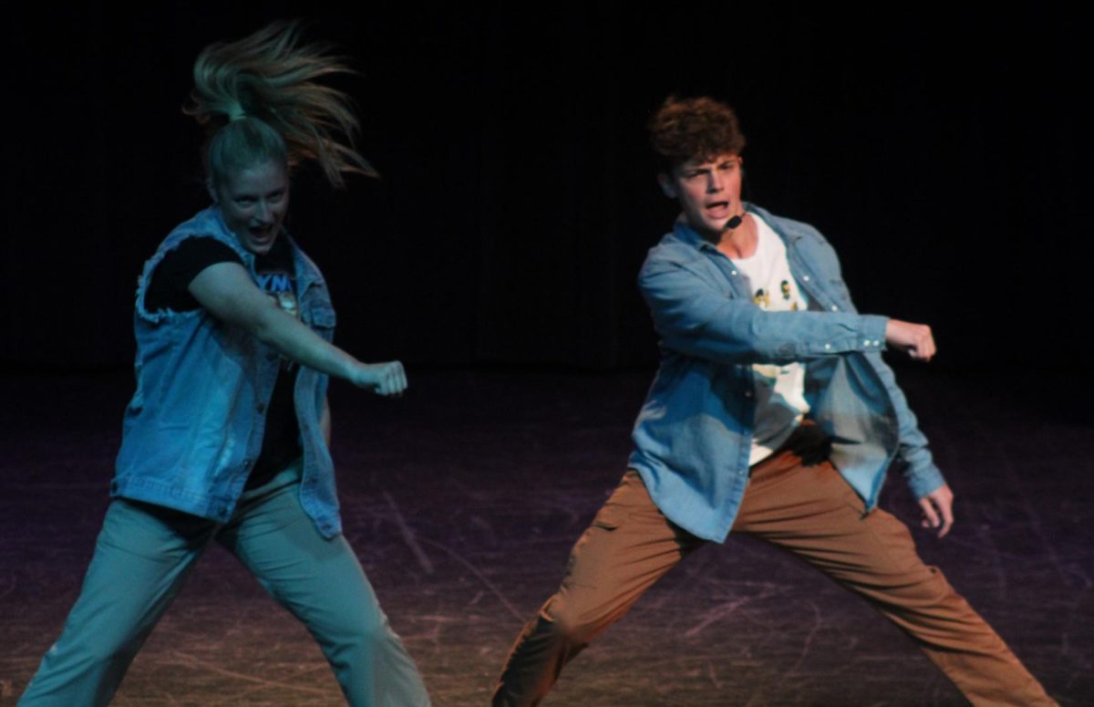 Freshman Chiefette, Ashley Allum and sophomore Dillon Alonso performing a "Backstreet Boys" mashup.