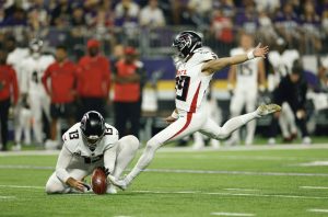 Parker Romo taking a field goal kick during the 2025 season. Photo used with permission from Parker Romo.