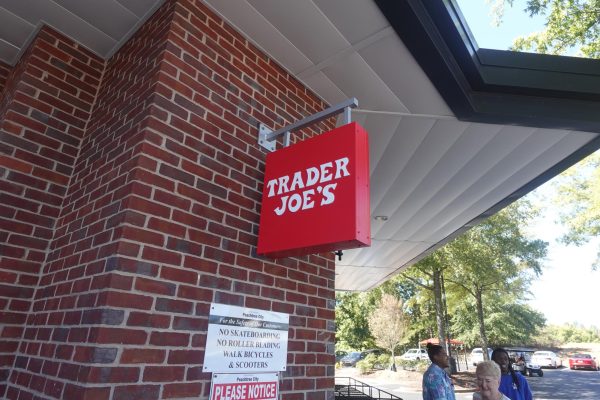 The Trader Joe's sign outside the store in the Peachtree City, Avenue.