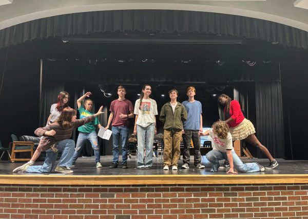 Photo of the cast during rehearsals for the One Act. Photo courtesy of senior Jessica Felker. 